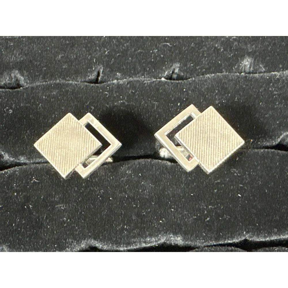 Vintage Silver Tone Geometric Overlapping Square Textured Mens Cufflinks MCM